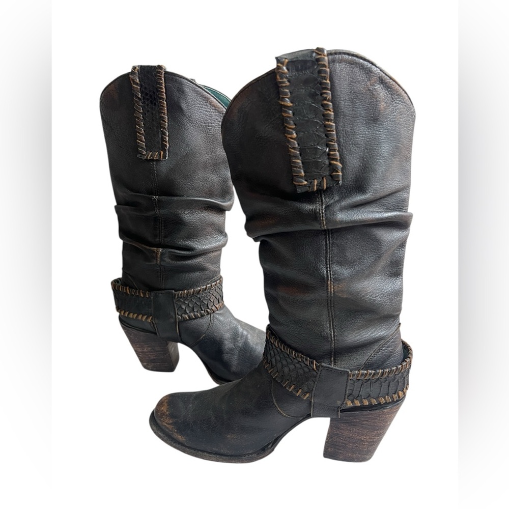 Corral 10 brown fringed slouch cowboy boots - Picture 2 of 8